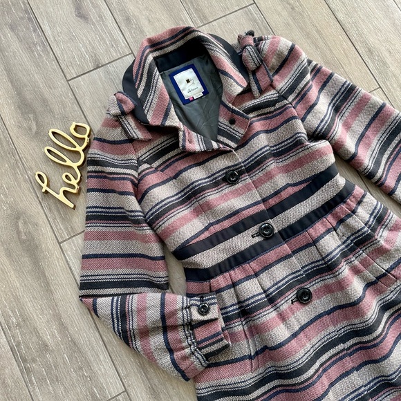 Anthropologie Elevenses Pattern Maker Stripe Coat fit + flare jacket Puff Sleeve - Picture 1 of 11
